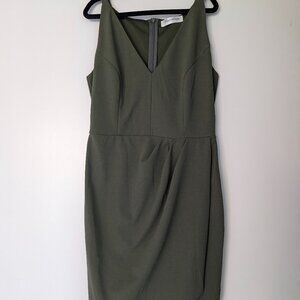Manydress Olive Green V-Neck Sheath | Tulip Hem Work + Wedding (S)